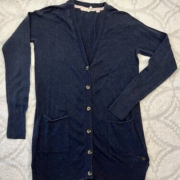 💕 3/$25 💕 H&M L.O.G.G. Linen Blend Navy Cardigan Sweater - Picture 1 of 6